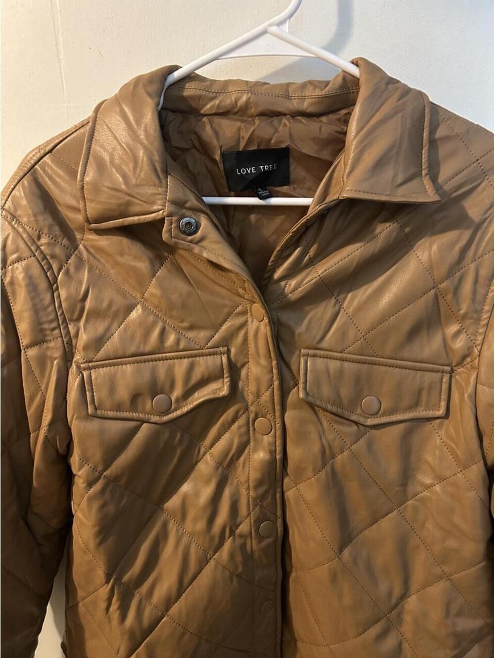 Love Tree brown quilted faux leather jacket size S